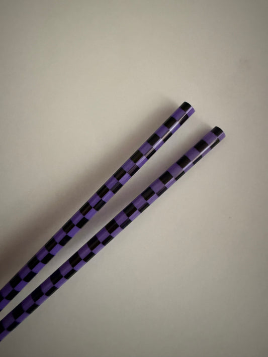 Purple & Black Checkered Straws