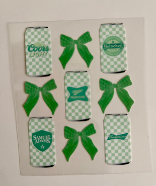 Green Checkered Beer & Bows Decal