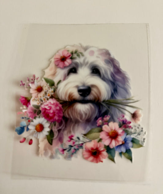 Dog w/ Flowers Decal