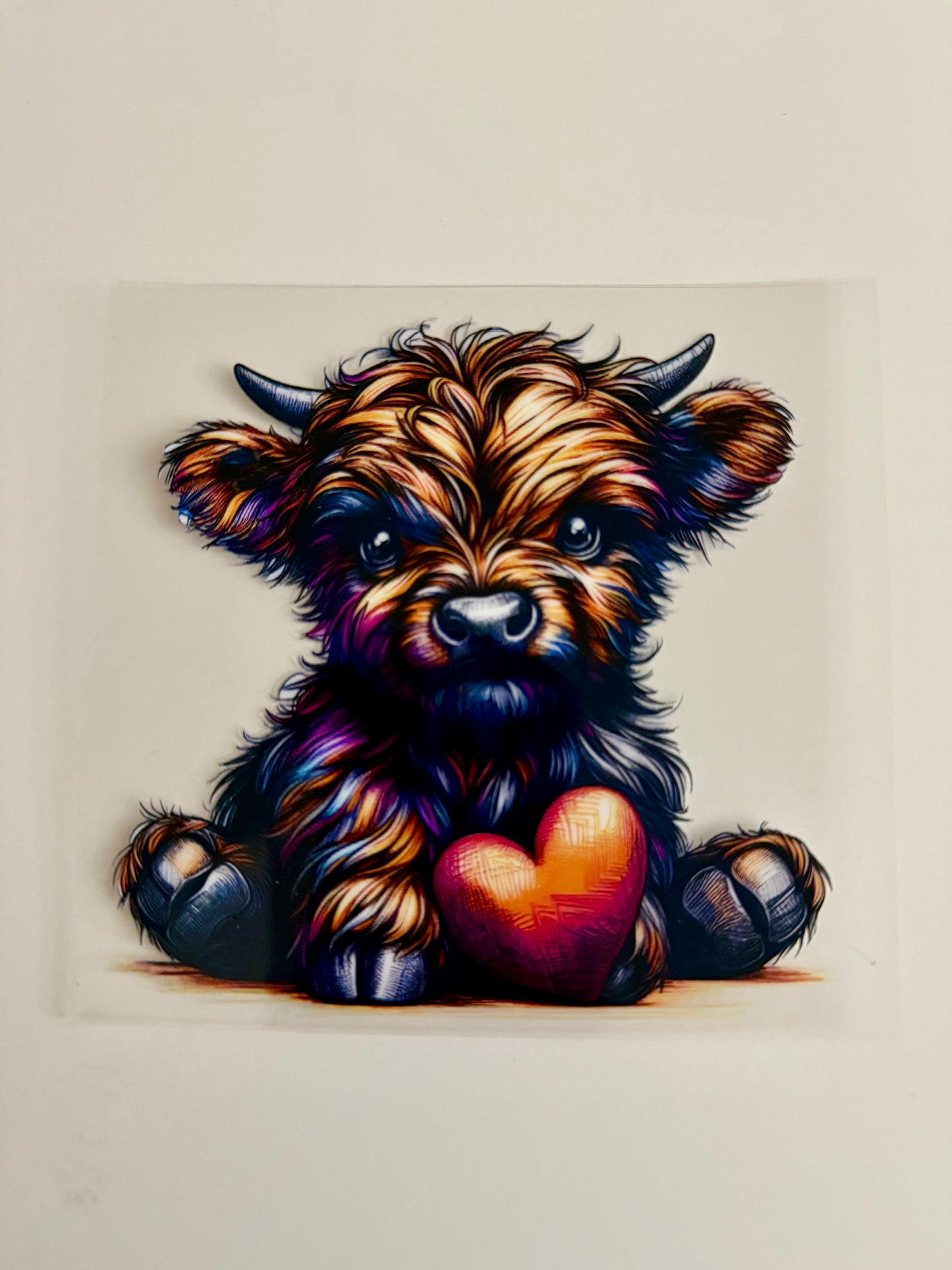 Baby Highland Cow w/ Orange Heart Decal