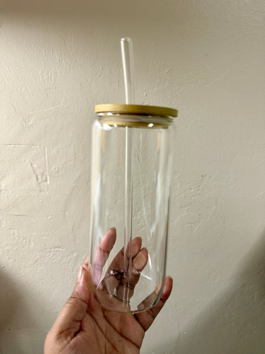 20oz Glass Cup w/ Glass Straw