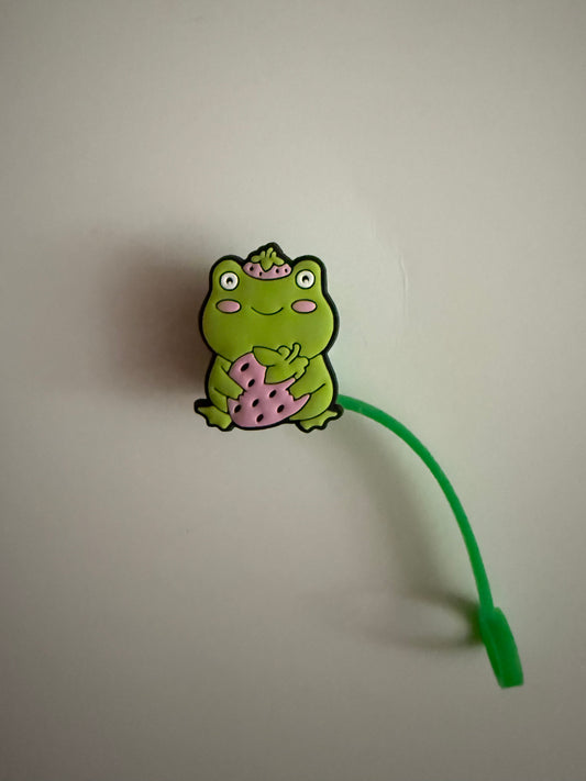 Frog With Strawberry Straw Topper