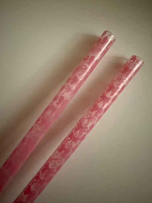 Pink Bows Clear Straws