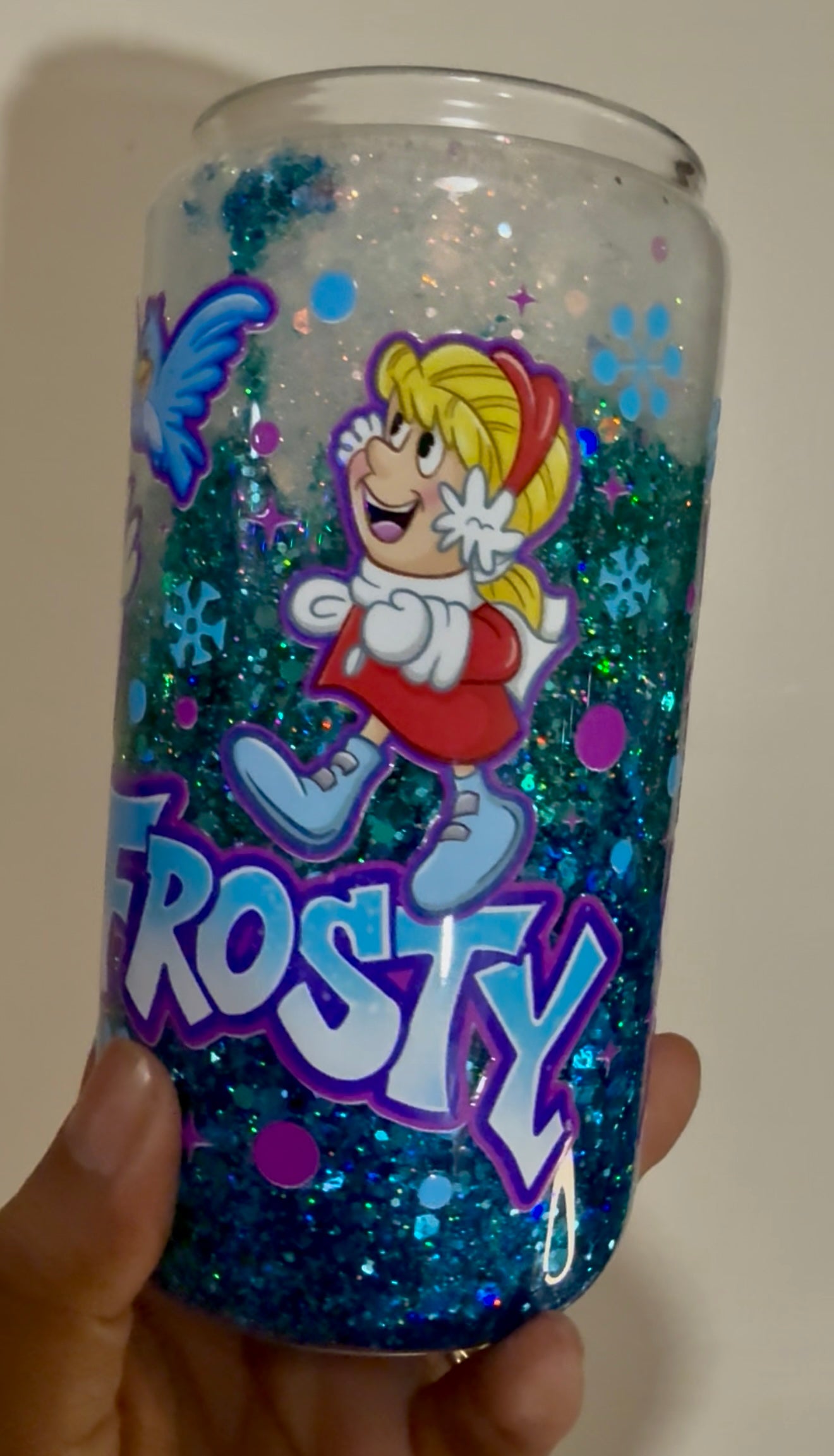 16oz Glass Frosty Glitter Cup